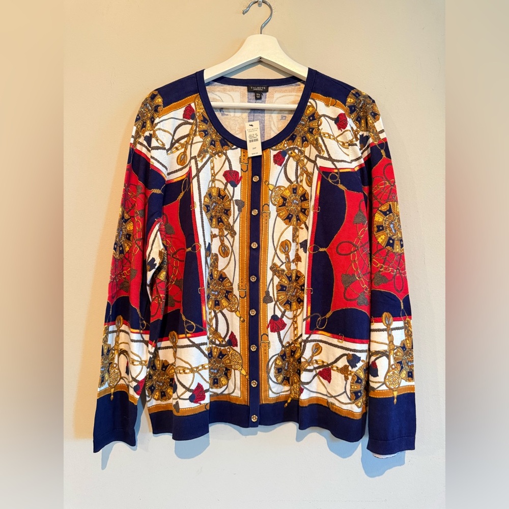 Talbots Charming Status Cardigan Womens  3xP Blue Red Gold
Buttons Equestrian